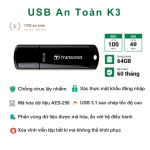 USB An Toàn K3 Transcend Jet Flash 700 64GB - Chống virus - Mã hóa bảo mật dữ liệu (Sản phẩm mới)